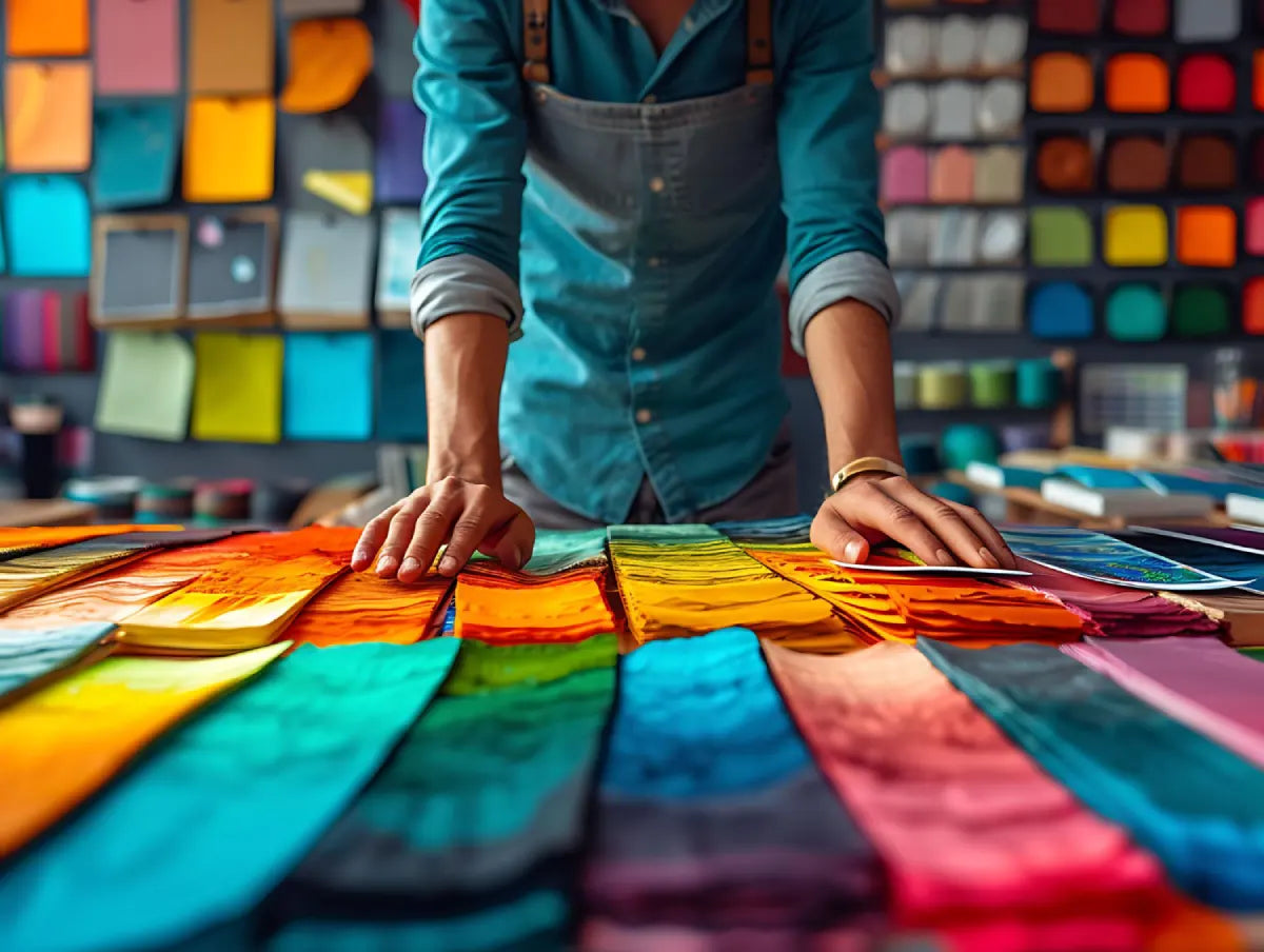 Operator applying a vibrant custom graphic to a heavy denim jacket using a commercial heat press
