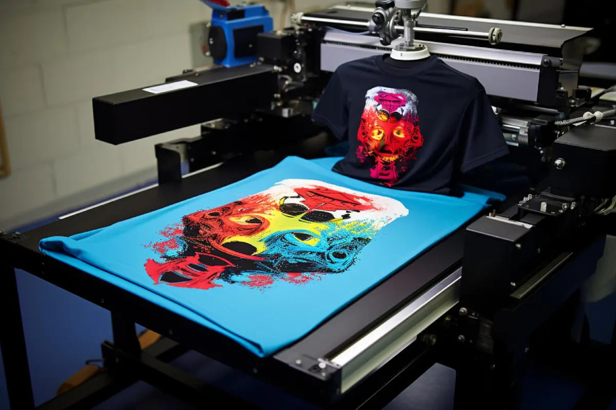 Close up of detailed dtf transfers being applied to a dark hoodie